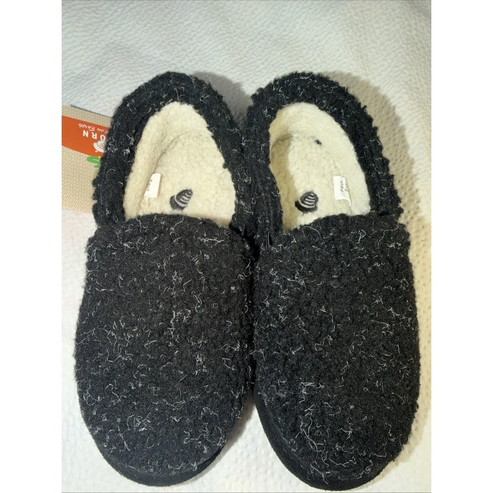 ACORN Kid's Colby Gore Moc Slipper Black Berber Fleece US Unisex 1-2 Kids
